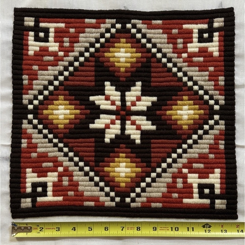 Norwegian Folk Art Needlework Panel Scandinavian Åkle Motif Bargello (B) Brown